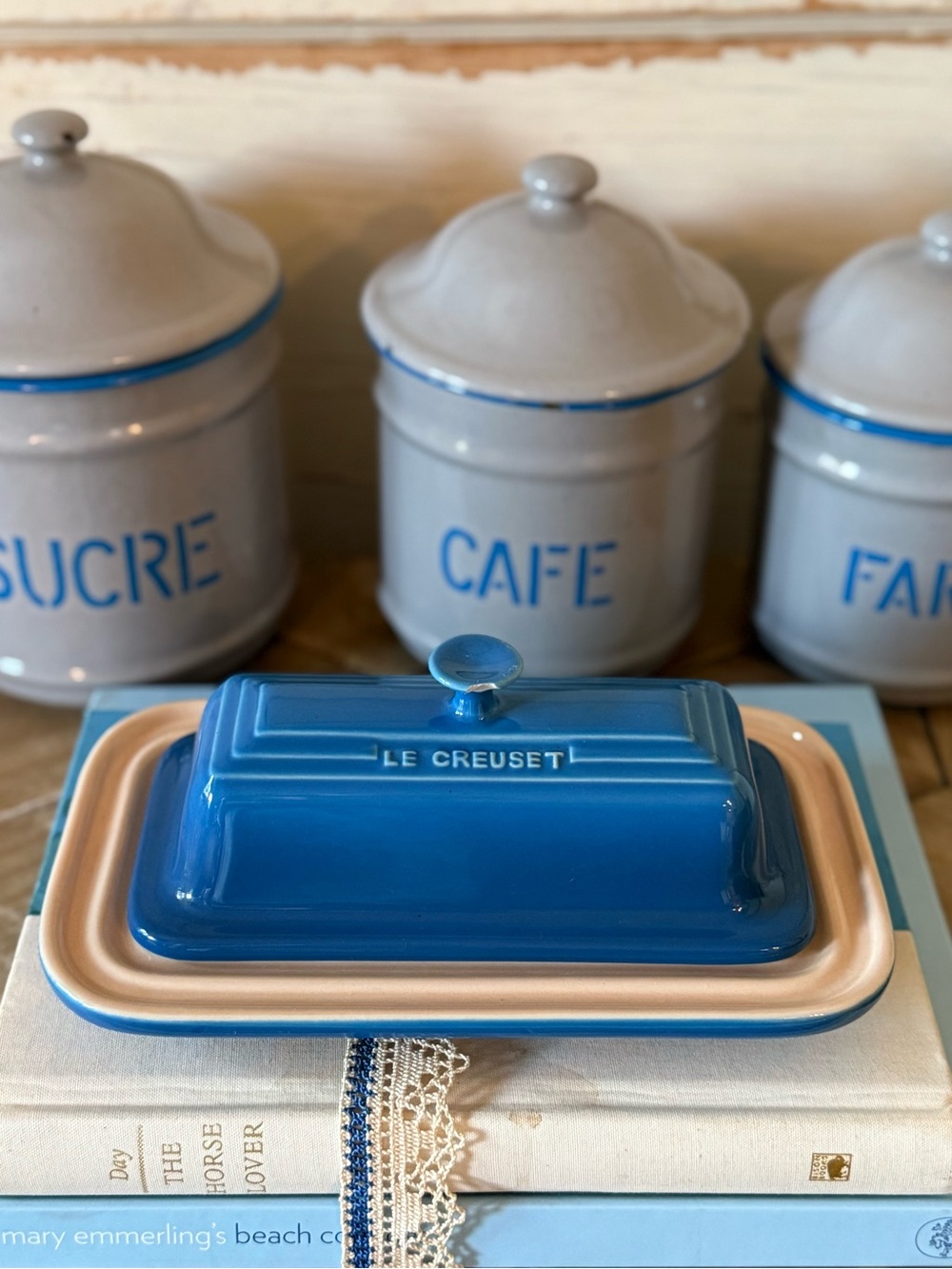 Creuset Signature Enamel Stoneware, Marseille Dark Blue, Covered Butter Dish